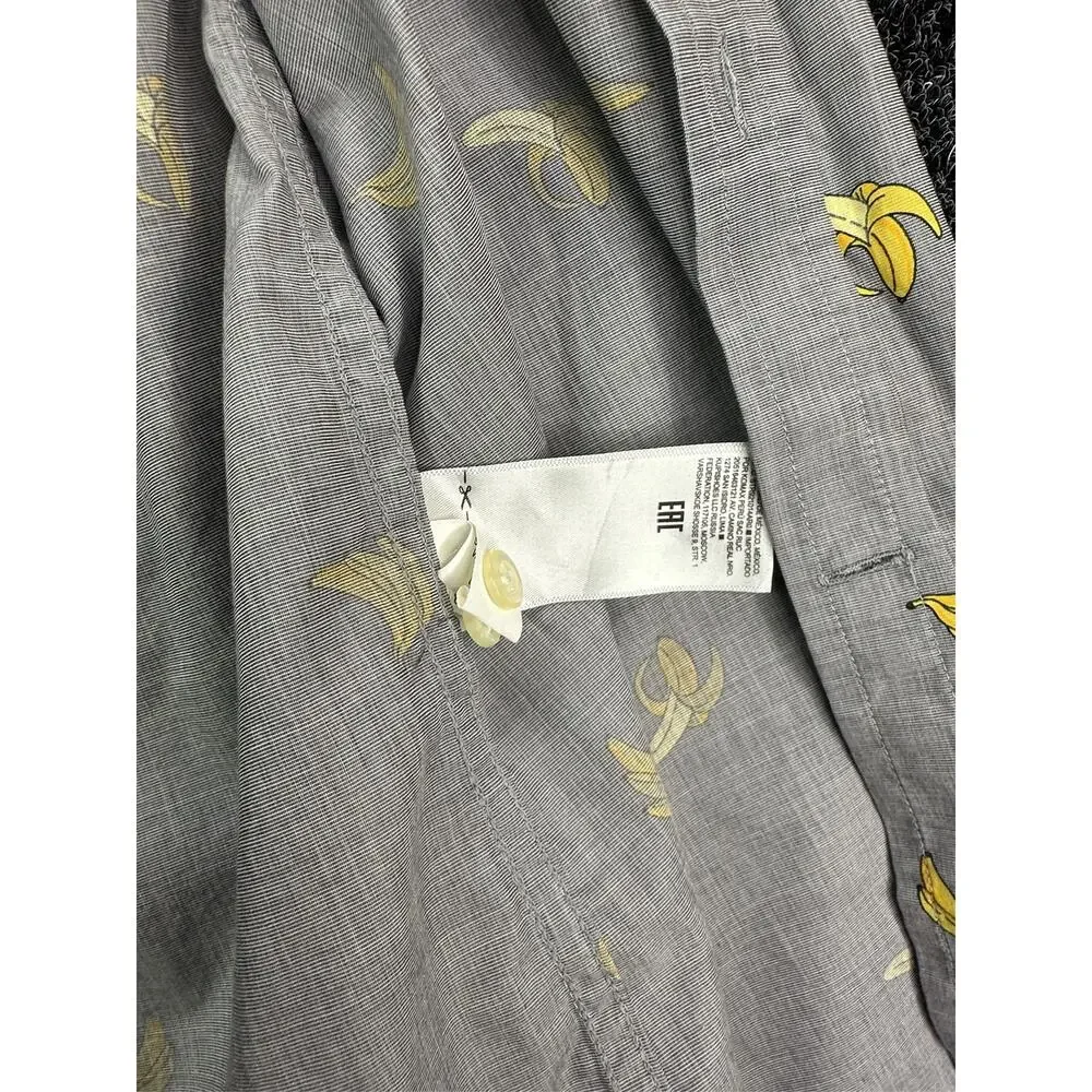 Banana Republic Mens XL Slim Fit Luxe Poplin Grey Banana Print Shirt